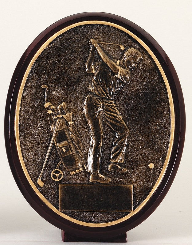 Golfer and Bag Oval Resin