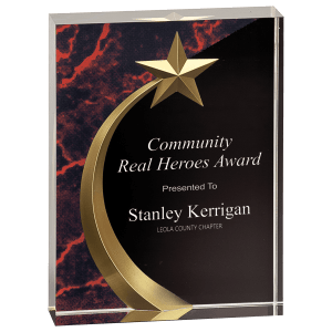 Marble Carved Star Acrylic Award In Blue, Green and Red background