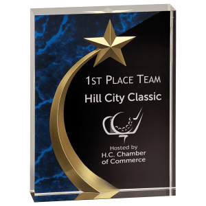 Marble Carved Star Acrylic Award In Blue, Green and Red background