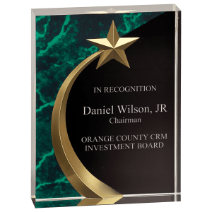 Marble Carved Star Acrylic Award In Blue, Green and Red background