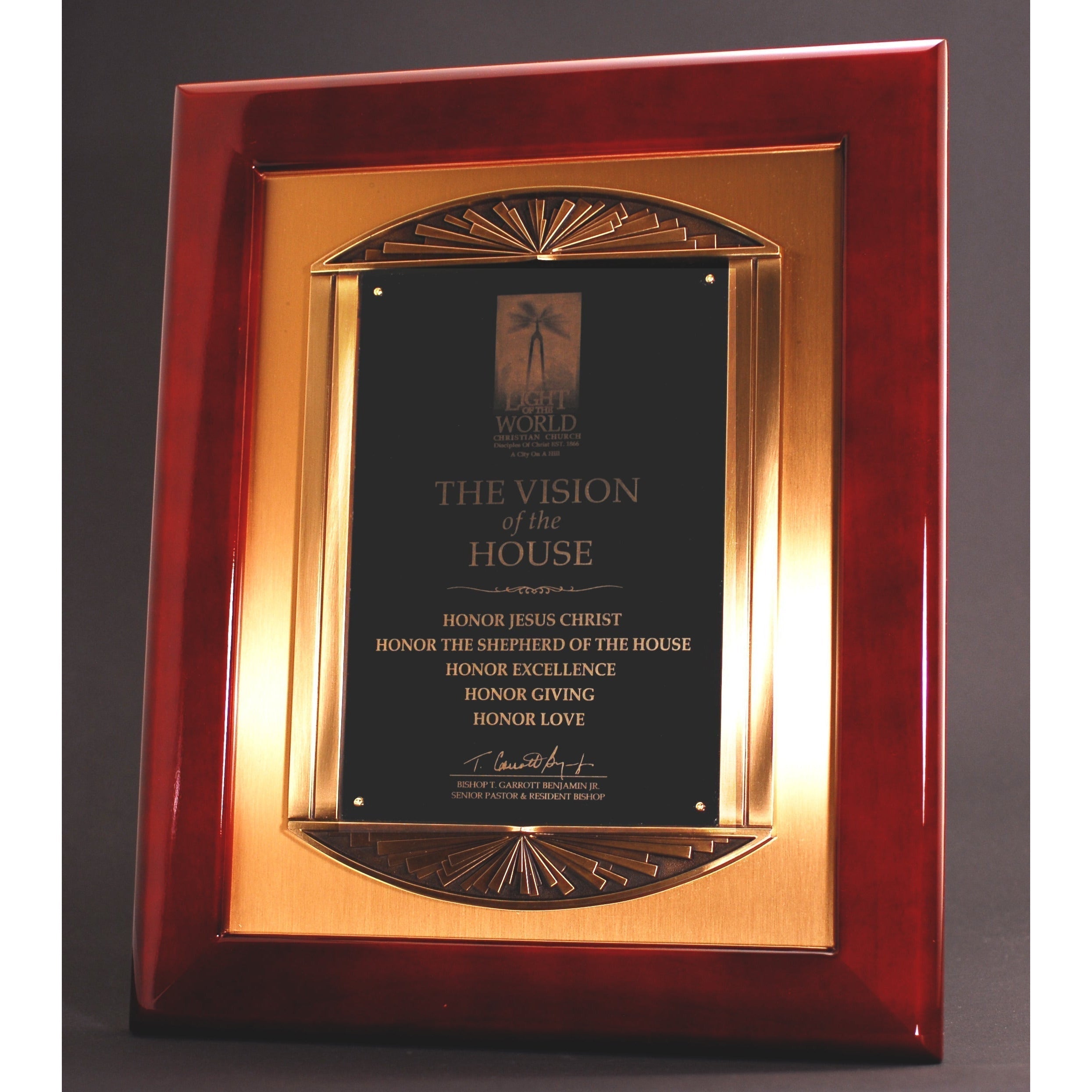 Rosewood Piano Finish Plaque with Cast Metal Frame