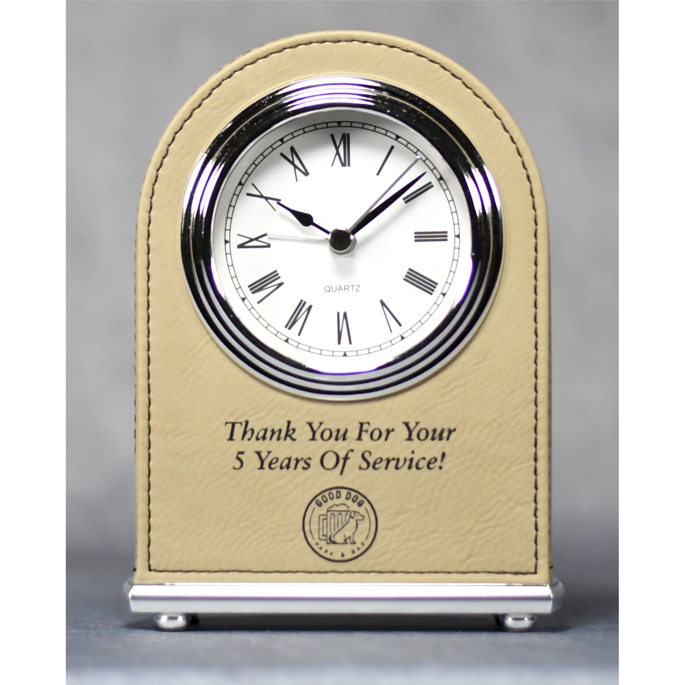 Laserable Leatherette Arch Desk Clock